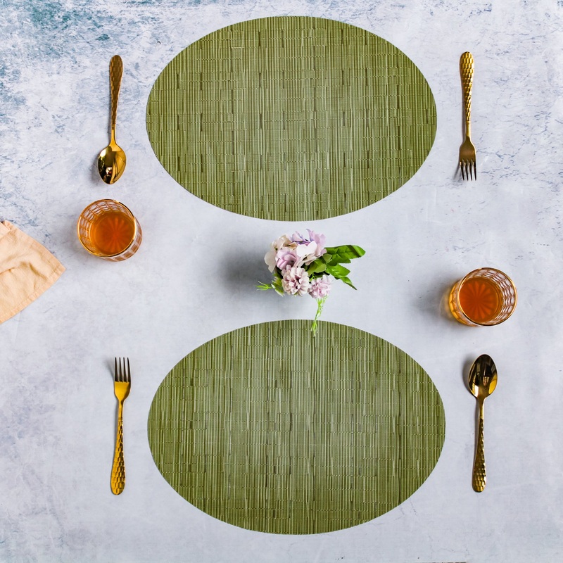 Oval Table Mat Green Set of 2