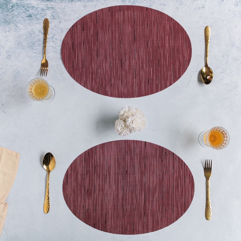 Oval Table Mat Maroon Set of 2
