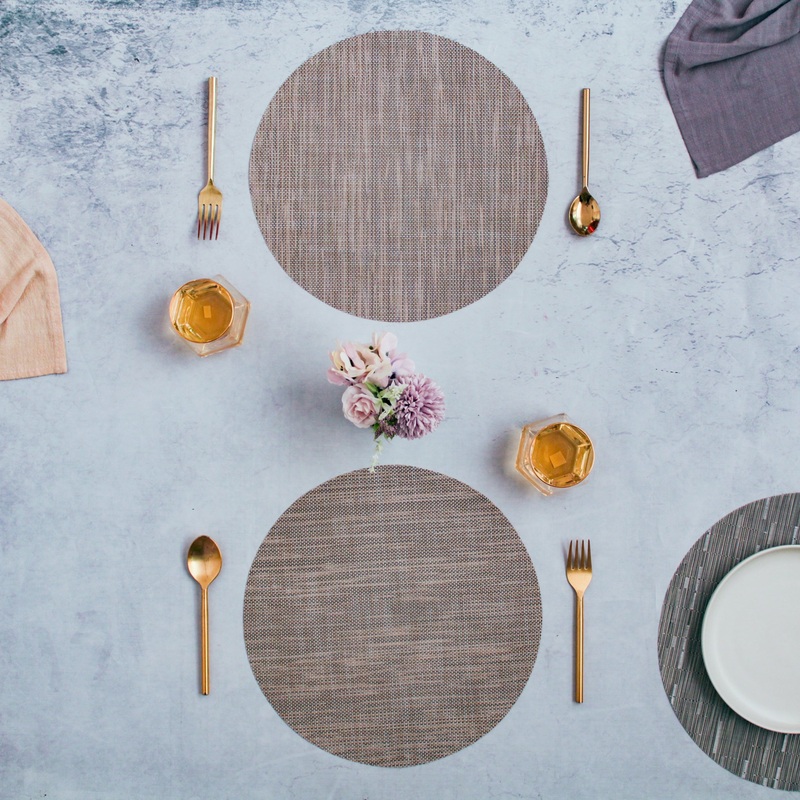 Round Placemat Brown Grey Set of 4