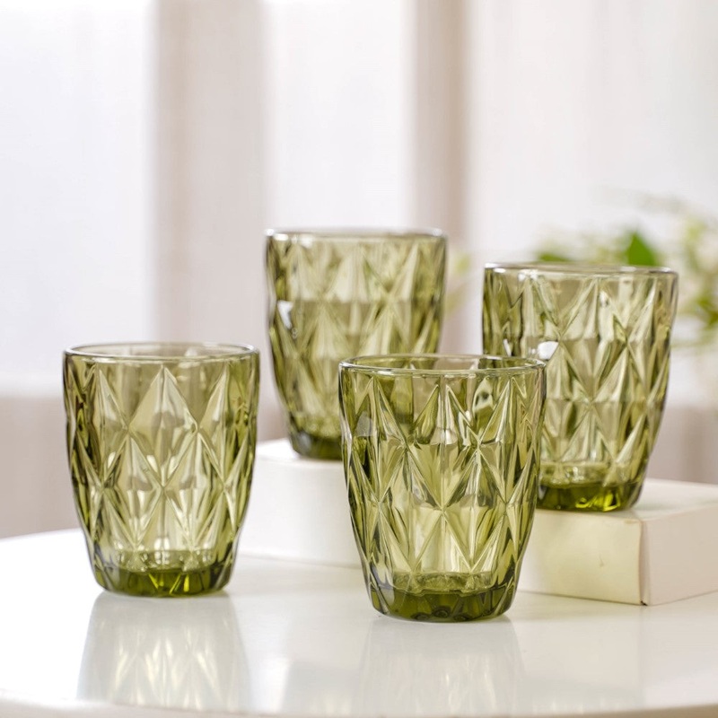 Green Embossed Drinkware Set of 4