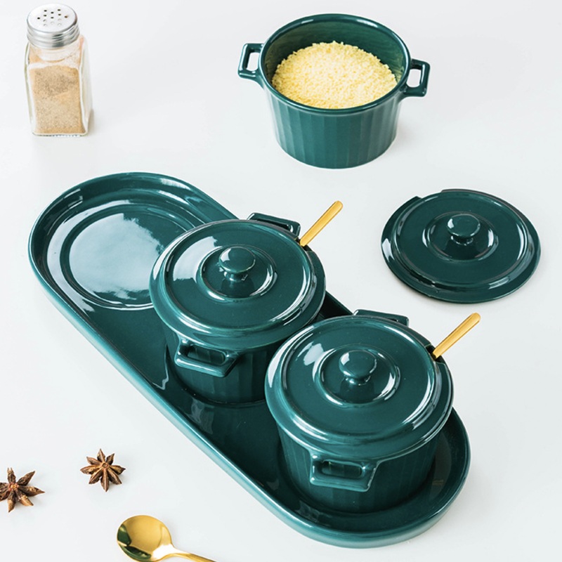 Green Spice Jar Set With Tray
