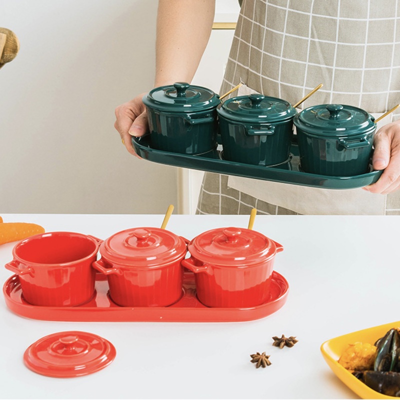 Red Spice Jar Set With Tray