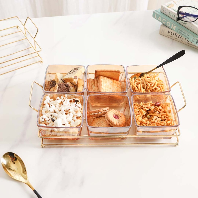 Rectangular Metal Tray with Bowls Set