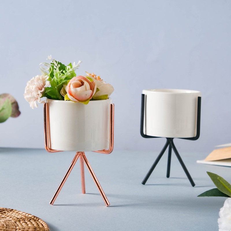 Ceramic Flower Pot with Metal Stand