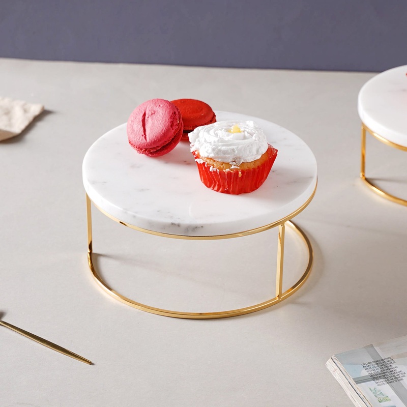 Large Round Marble Tray With Metal Stand