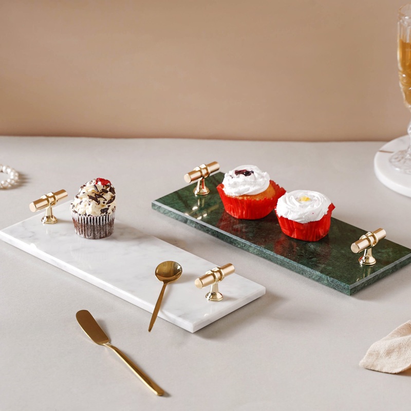 Marble Tray With Metal Handle