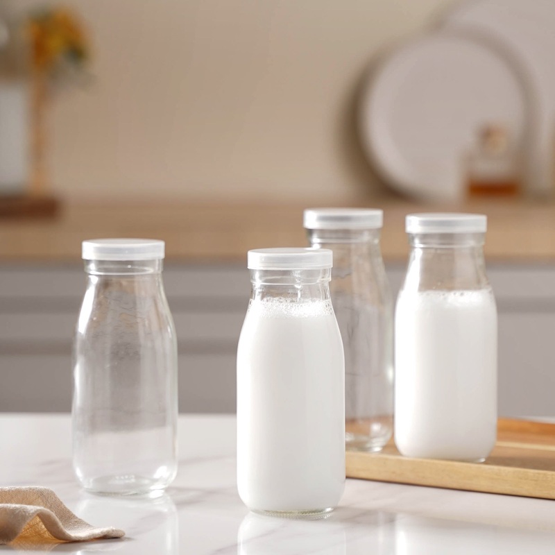 Milk Glass Bottle With Lid Set of 4