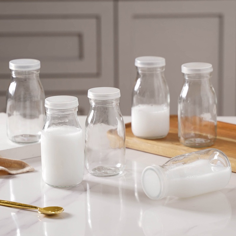 Milk Glass Bottle with Lid Set of 6