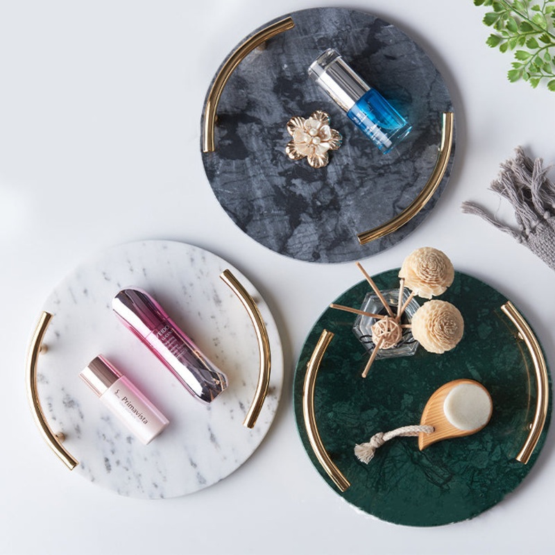 Round Marble Tray With Ring Handle