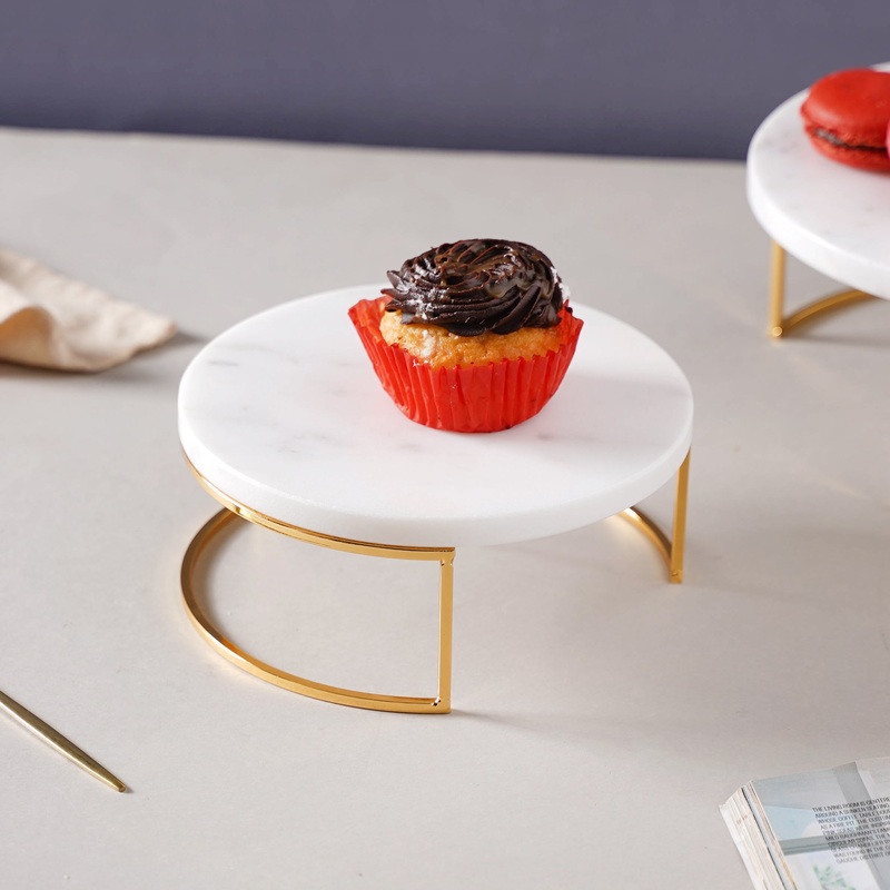 Small Round Marble Tray With Metal Stand