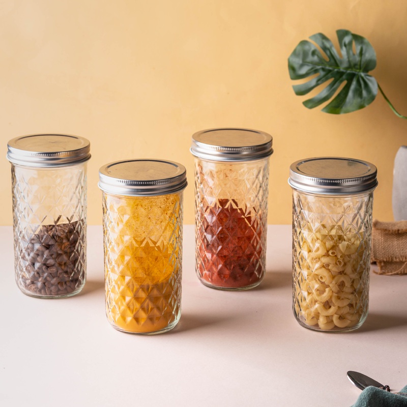 Textured Mason Jar Large Set of 4