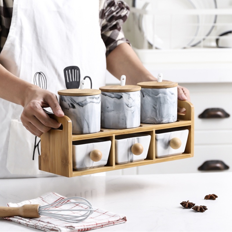 CHICERAMIC Marble Spice Box with Drawers - Grey