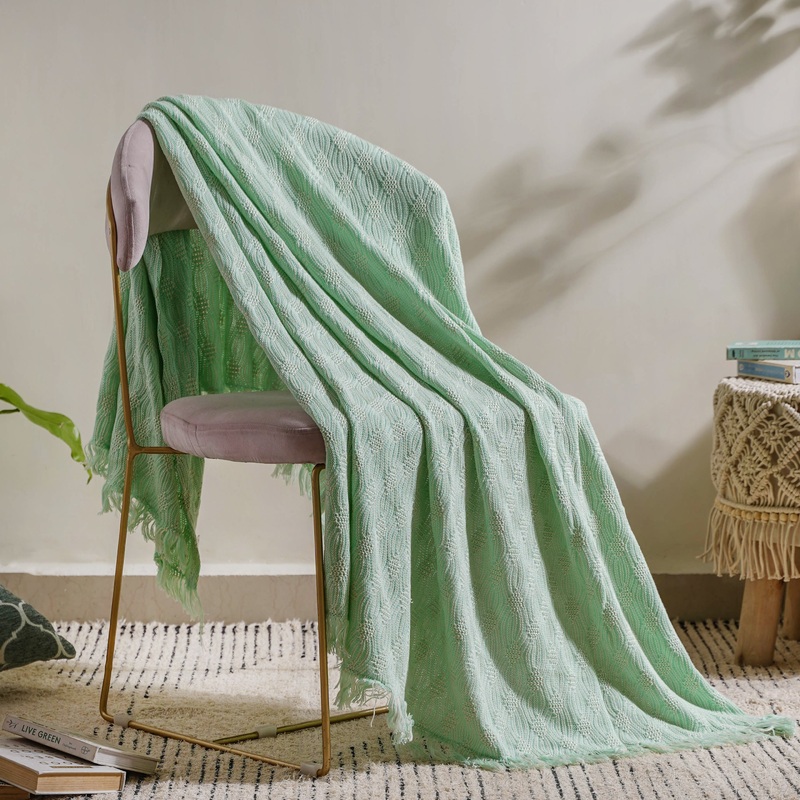 Mint And White Textured Throw