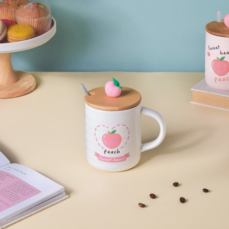 Morning Tea Mug Hearty Peach With Lid And Spoon 350 ml