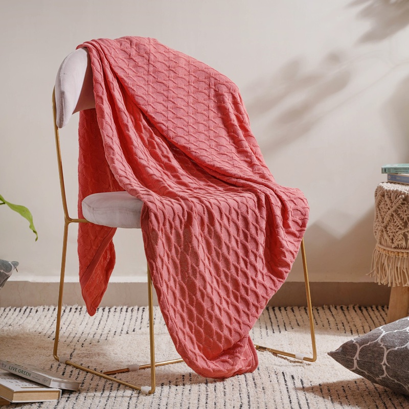 Salmon Pink Scallop Knitted Throw