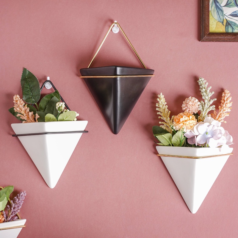 Triangular Ceramic Wall Hanging Planter Medium