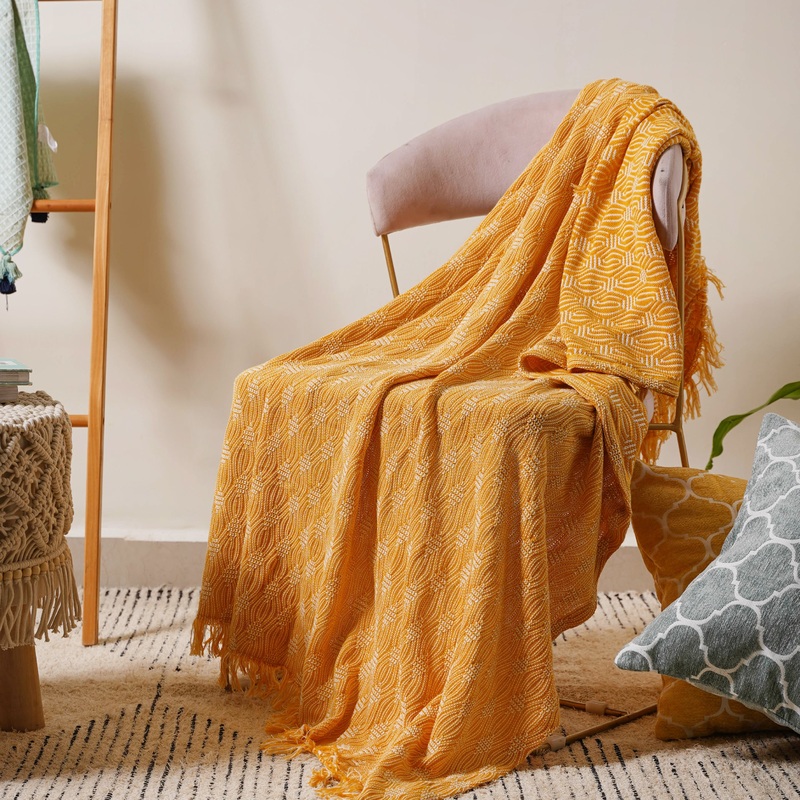 White And Yellow Textured Throw