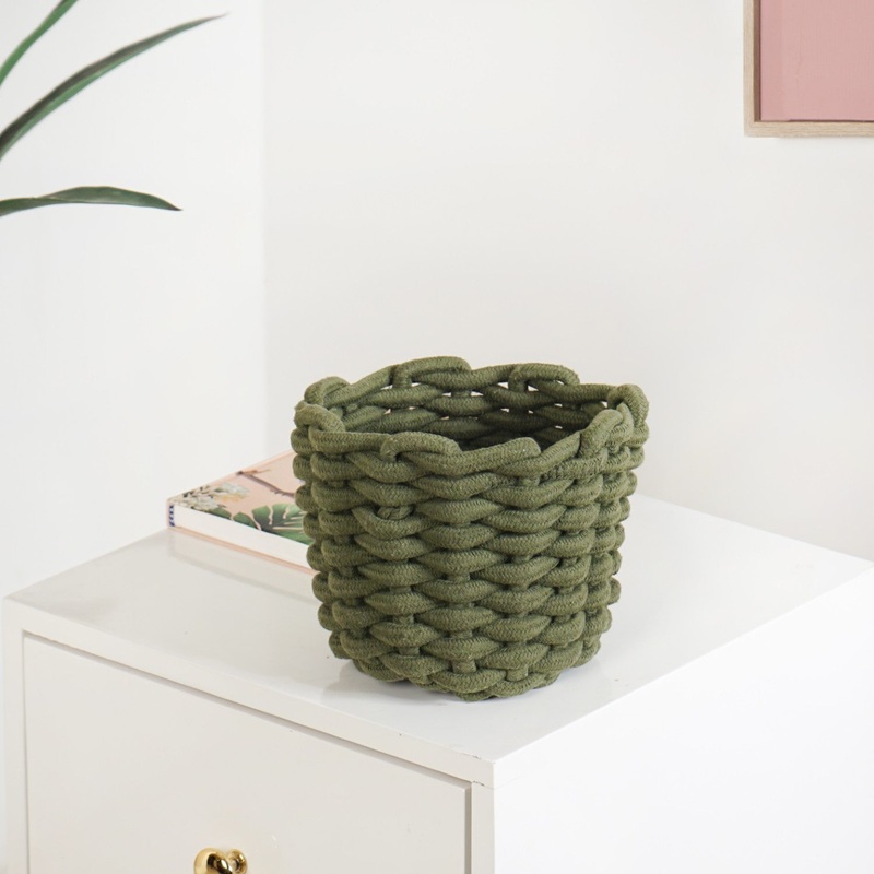 Dark Green Roped Style Basket 15cm