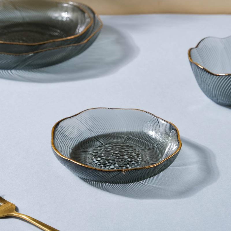 Flower Glass Dessert Plate Grey