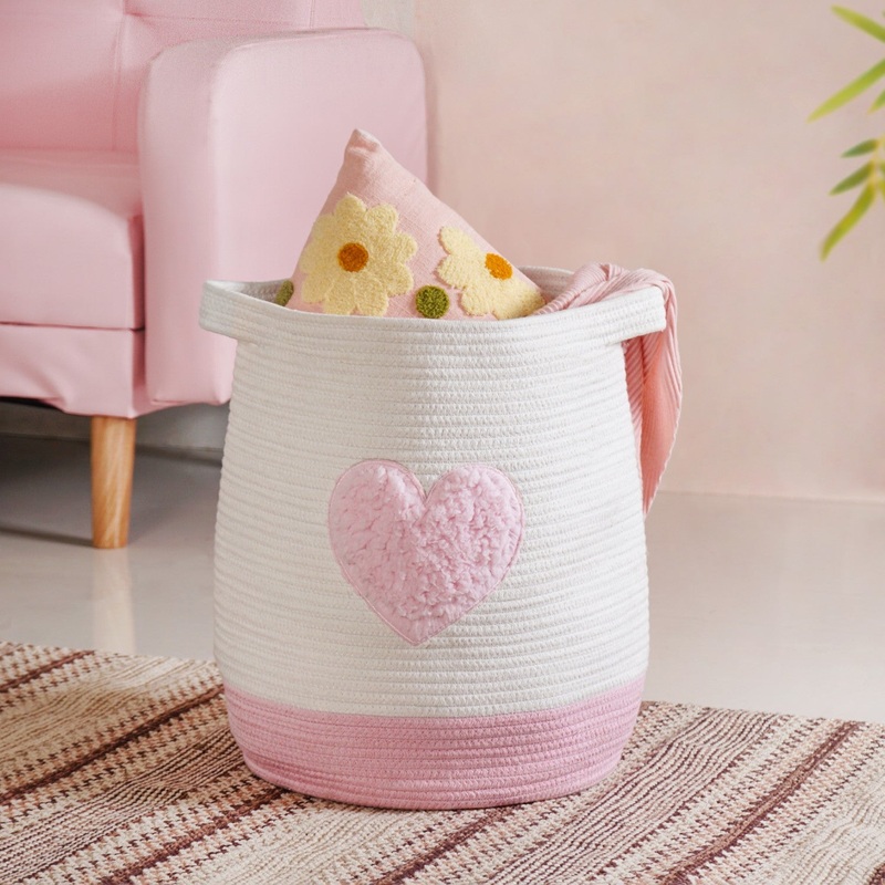 Pink Heart Storage Basket 39cm