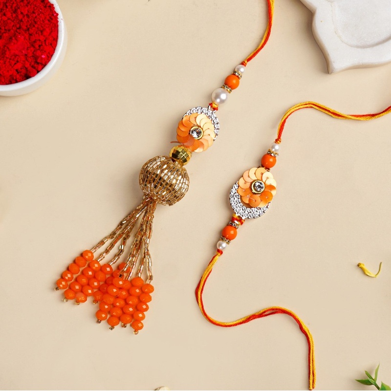 Vibrant Coloured Rakhi Lumba Set For Brother And Bhabhi