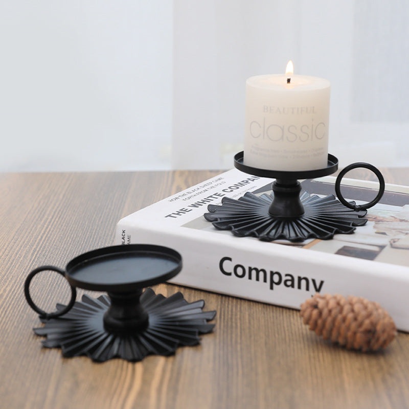 Black Round Candle Stands Set Of 2