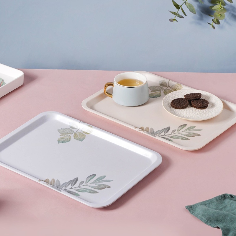 Large Rectangular Tray With Leaves