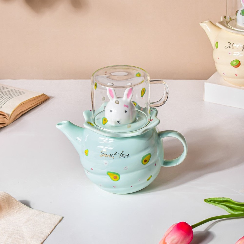 Bunny Tea Cup And Kettle Mint Green