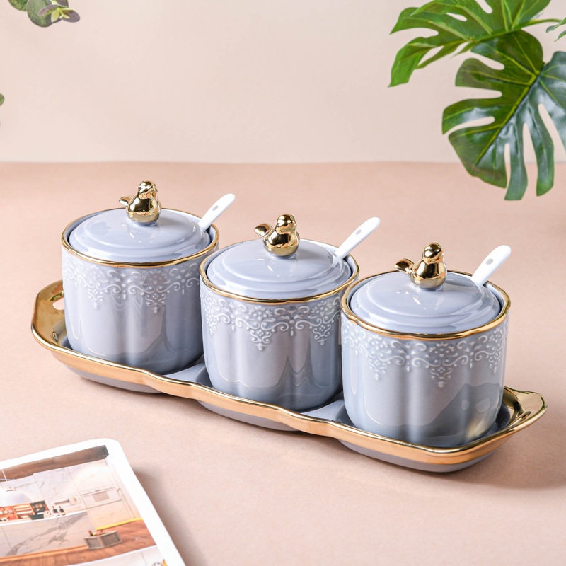 Gray Vintage Spice Jar Set of 3