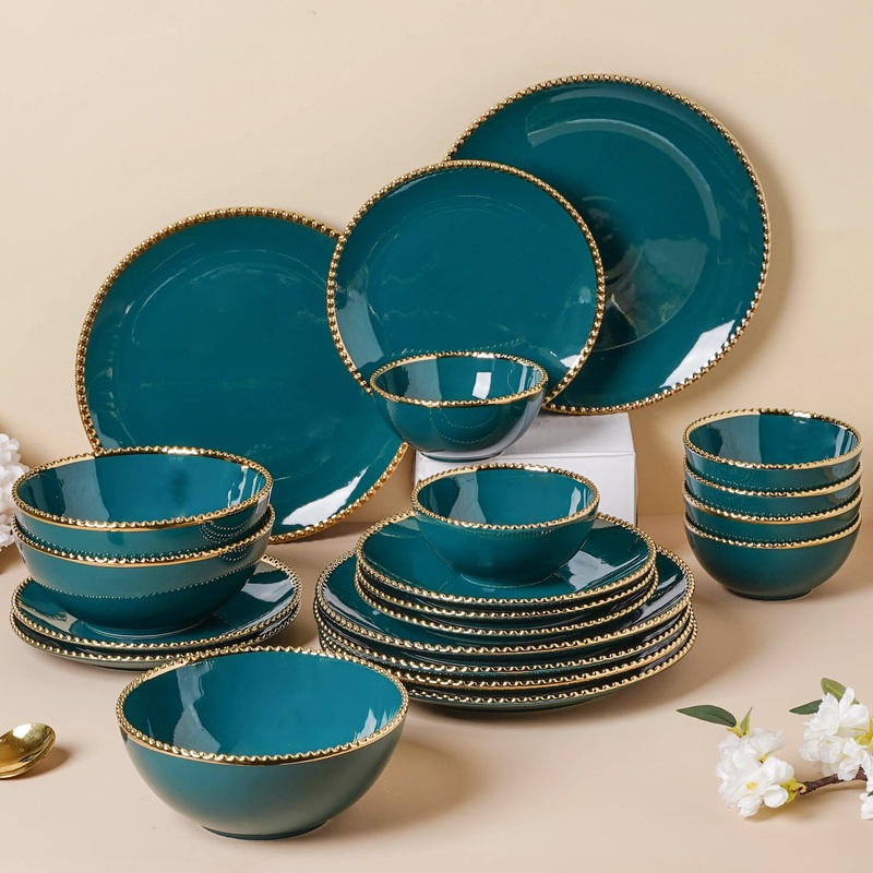 Green Elysian 21 Piece Dinner Set For 6