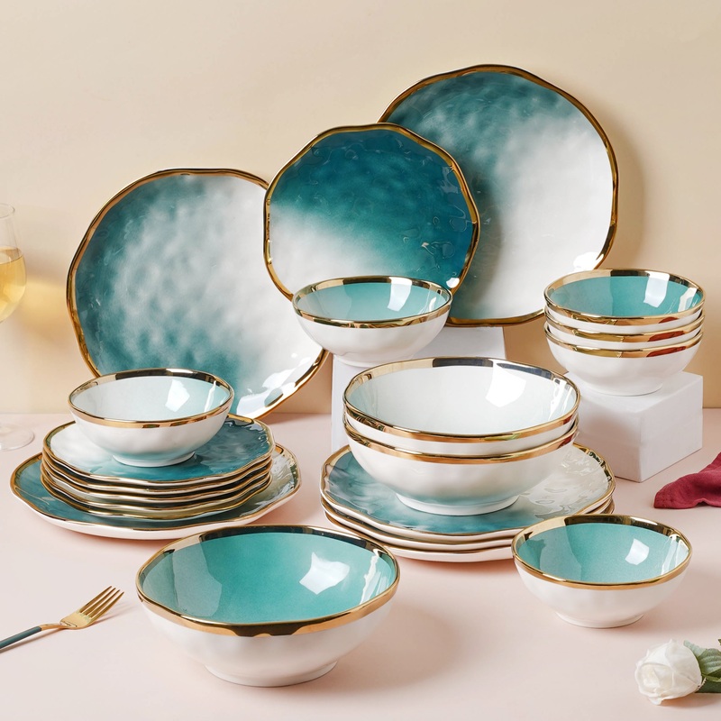 Green Ombre 21 Piece Dinner Set For 6