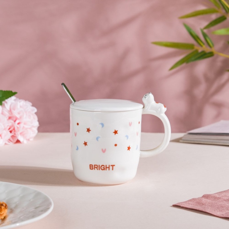 Hearty Party Patterned Mug With Lid And Spoon 300 ml
