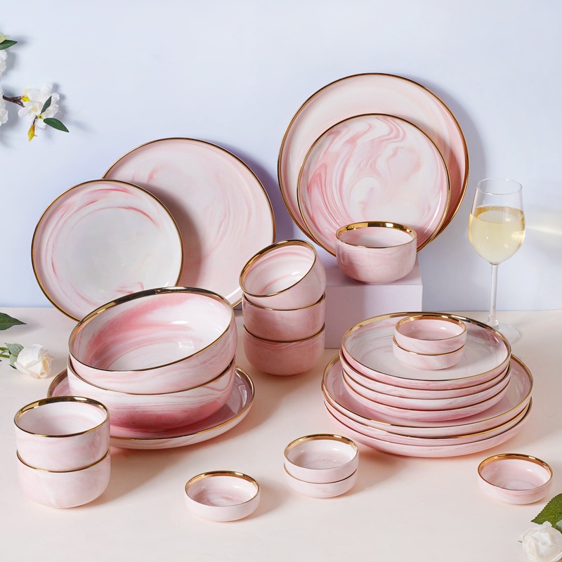 Pink Marble 26 Piece Dinnerware For 6