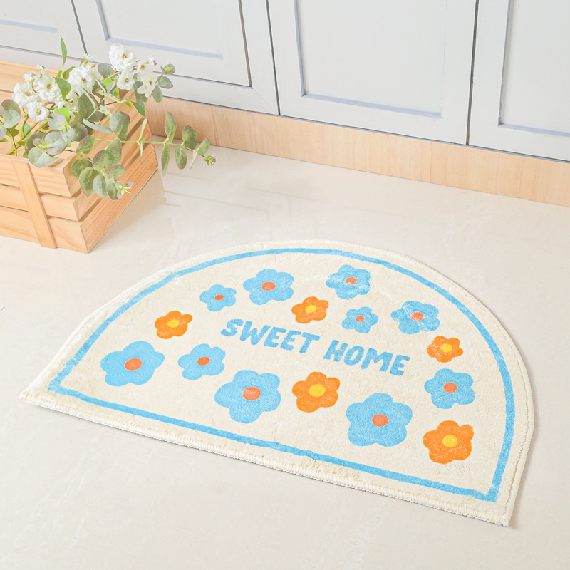 Blue White Semicircle Rug