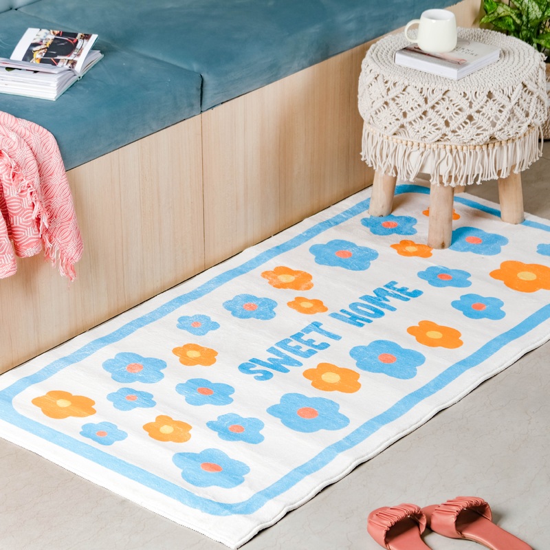 Large Blue Flower Floor Runner