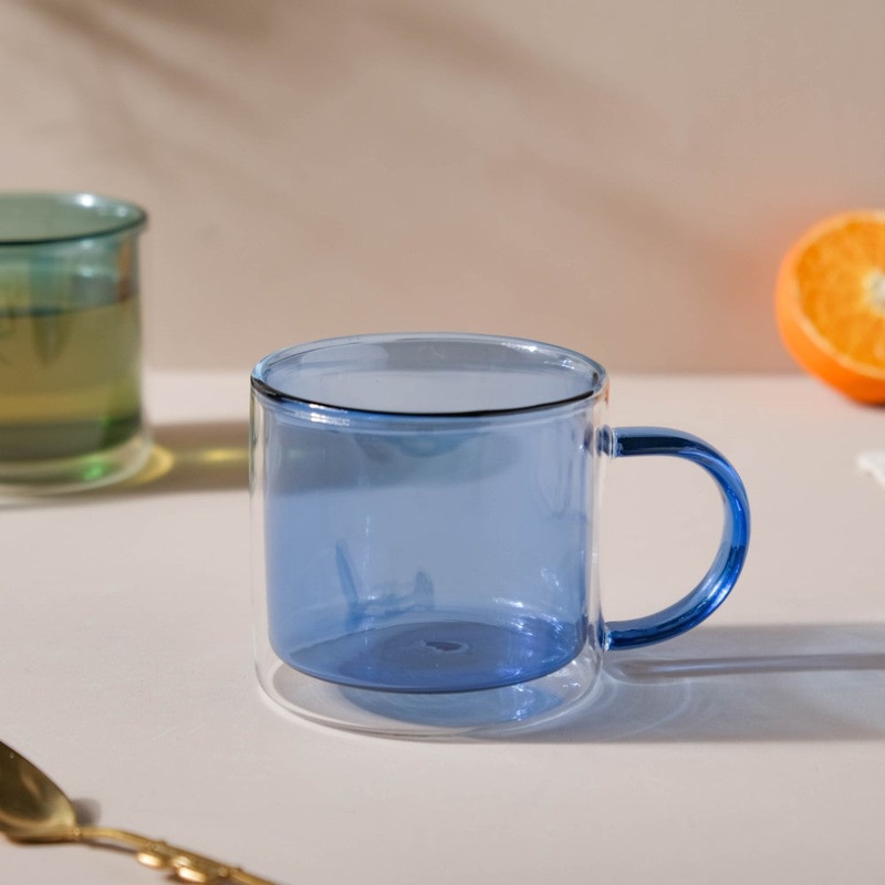 Double Wall Glass Mug Blue