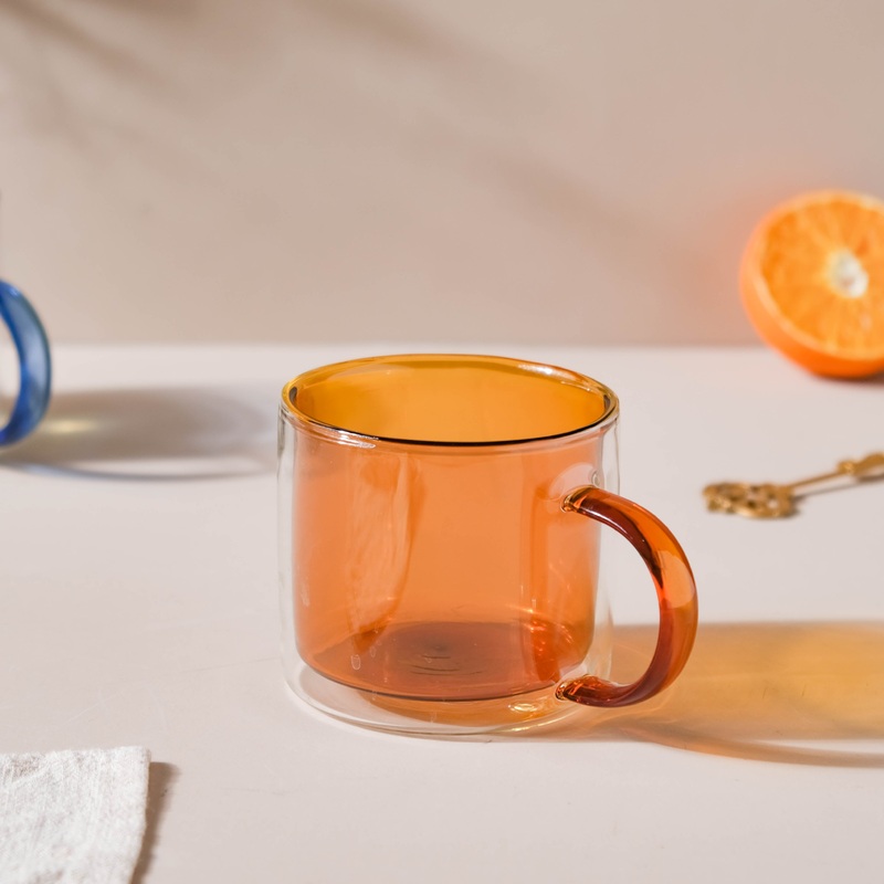 Double Wall Glass Mug Brown