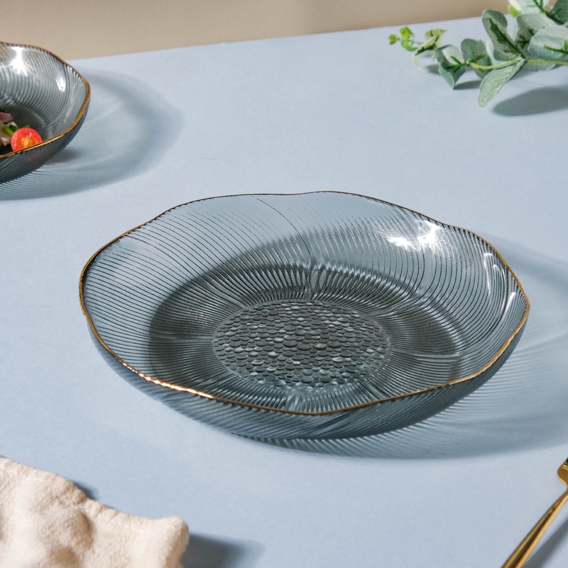 Flower Glass Pasta Plate Grey