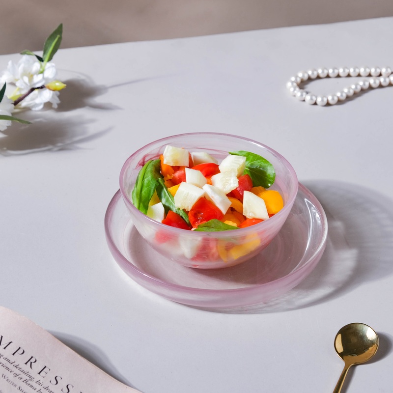 Glass Pink Bowl and Plate Set
