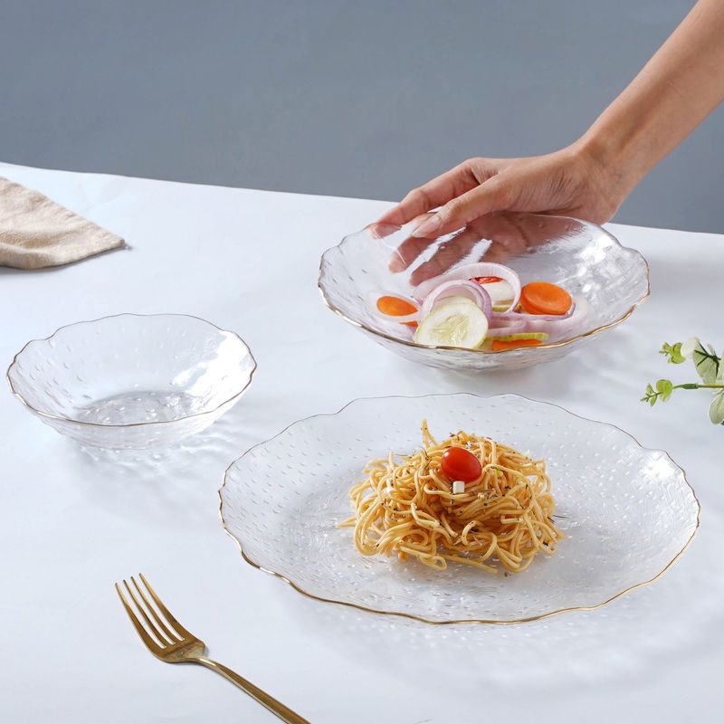 Glass Plate and Bowl Set of 3