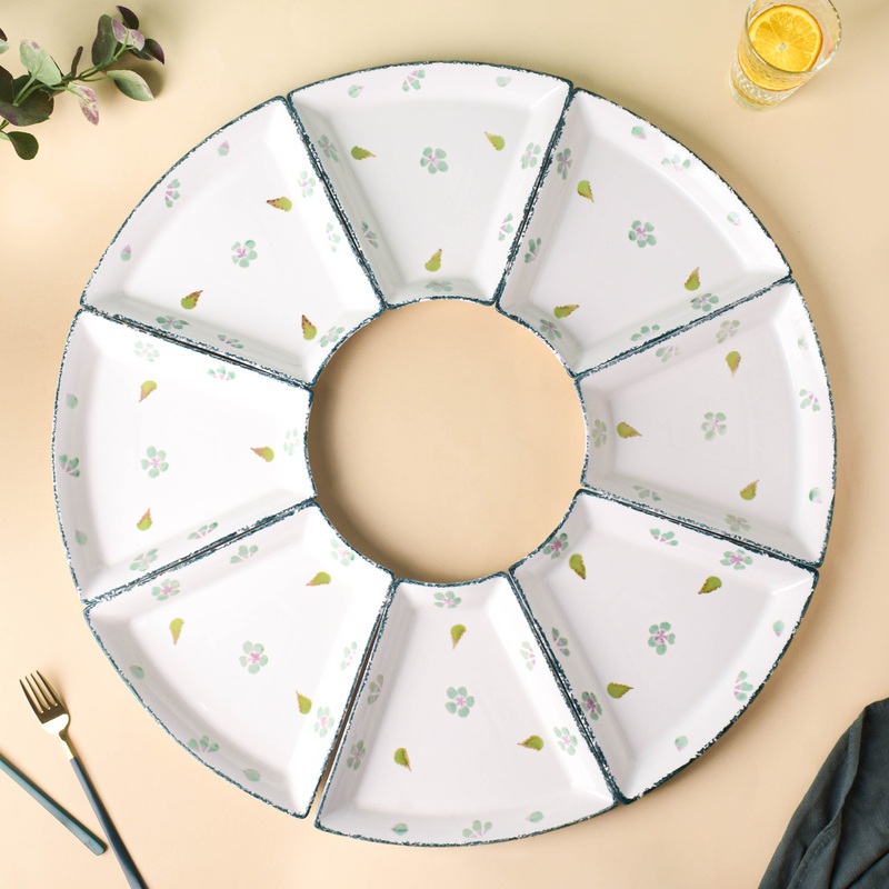 Green Floral Snack Plates Set Of 8