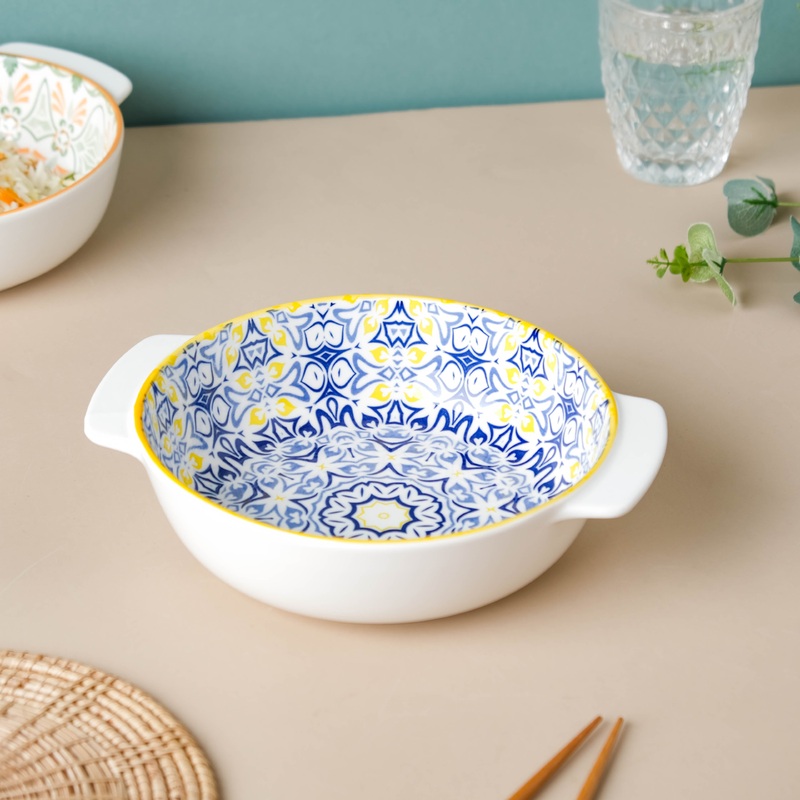 Mandala Blue Baking Dish With Handle 9 Inch