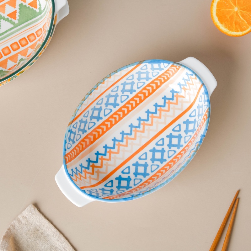 Mandala Ceramic Baking Dish With Handle 9 Inch