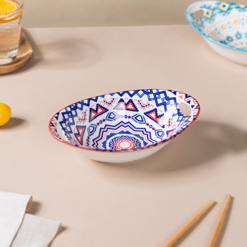 Mandala Ceramic Multicolor Baking Bowl With Handle