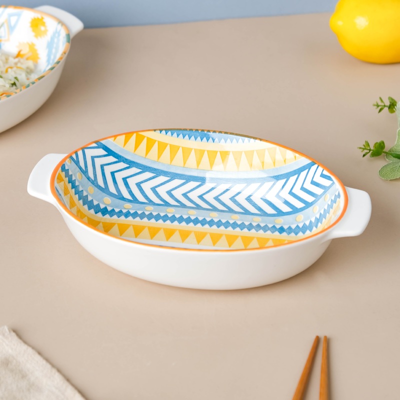 Mandala Chevron Baking Bowl With Handle 9 inch