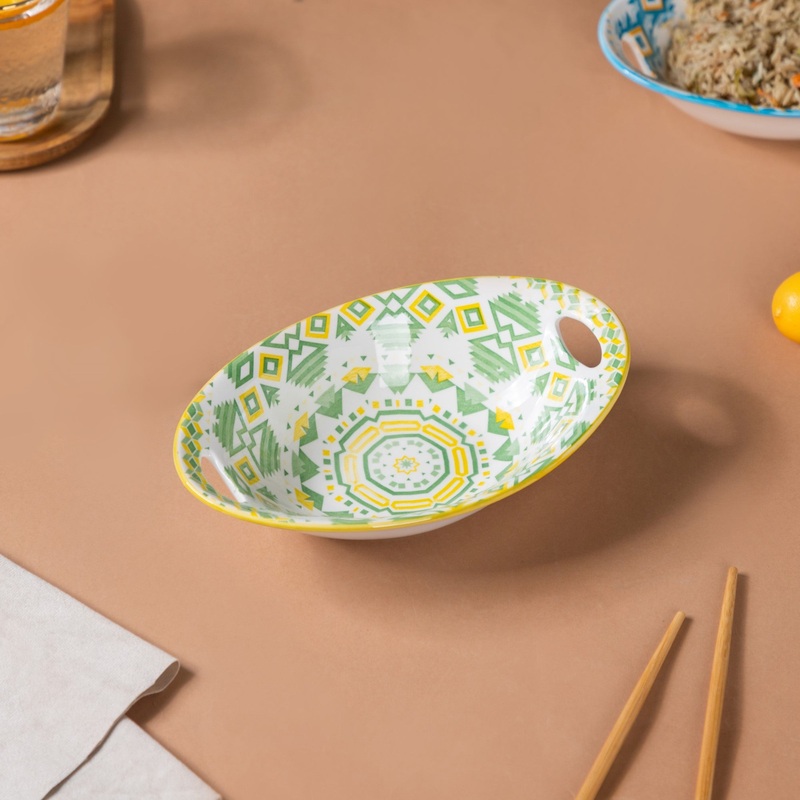 Mandala Diamond Baking Dish With Handle Green