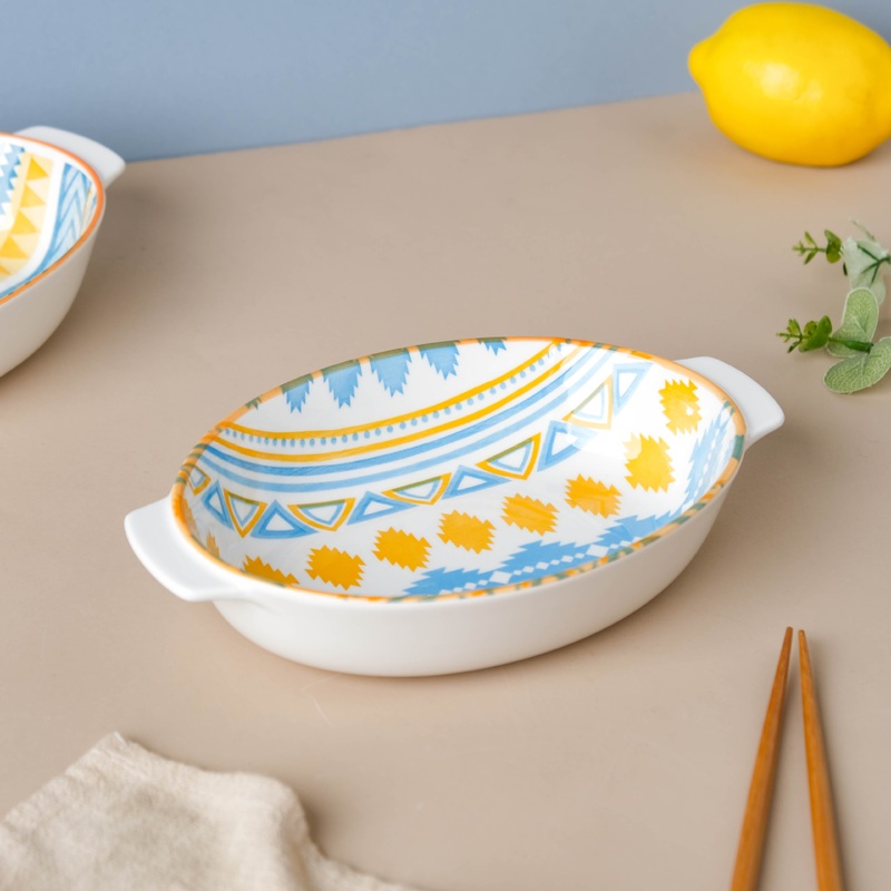 Mandala Geometric Baking Dish With Handle 9 Inch