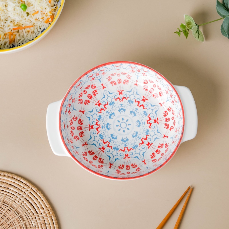 Mandala Red Floral Baking Dish With Handle 8.5 inch