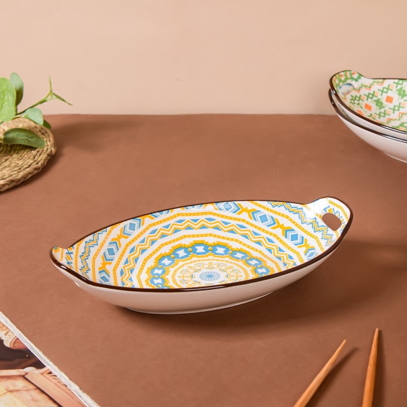 Mandala Spiral Ceramic Baking Plate With Handle