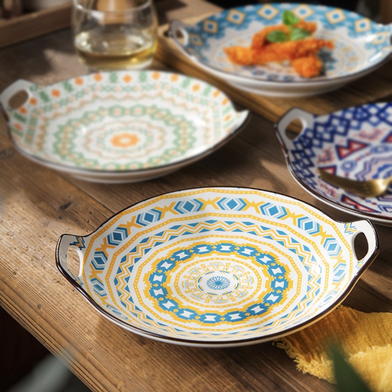 Mandala Yellow Spirals Round Baking Plate With Handle
